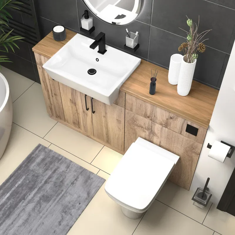 oliver 1400 oak vanity and toilet package black handles