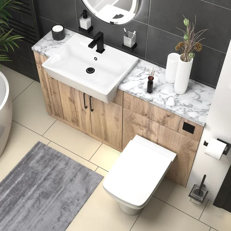 oliver 1400 oak vanity and toilet package black handles