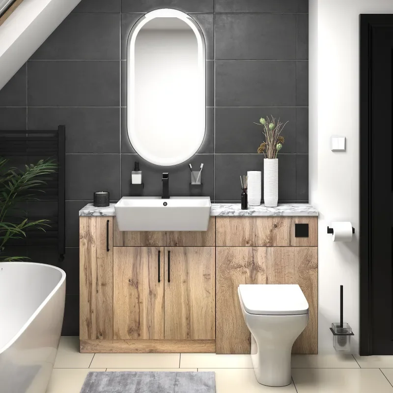 oliver 1400 oak vanity and toilet package black handles
