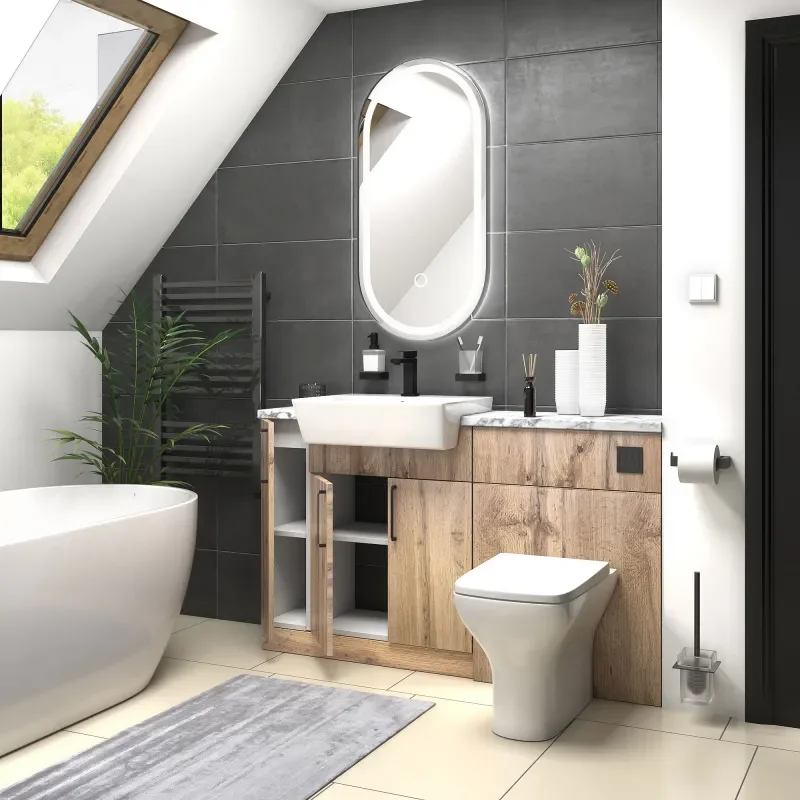 oliver 1400 oak vanity and toilet package black handles