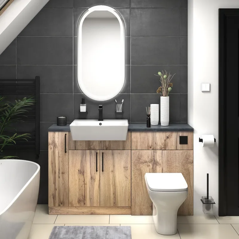 oliver 1400 oak vanity and toilet package black handles