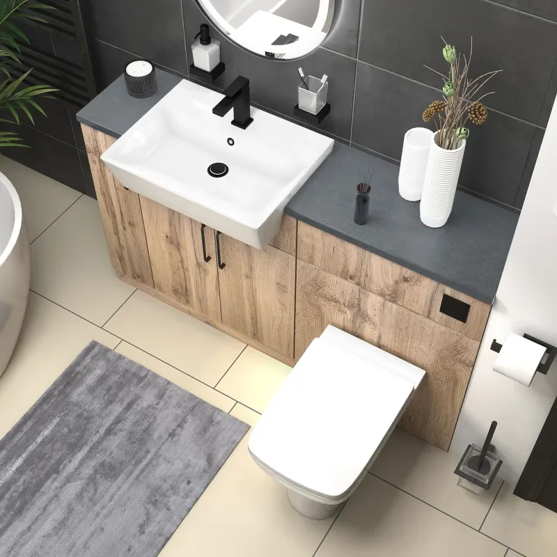 oliver 1400 oak vanity and toilet package black handles