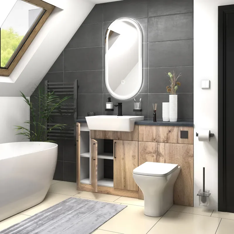 oliver 1400 oak vanity and toilet package black handles