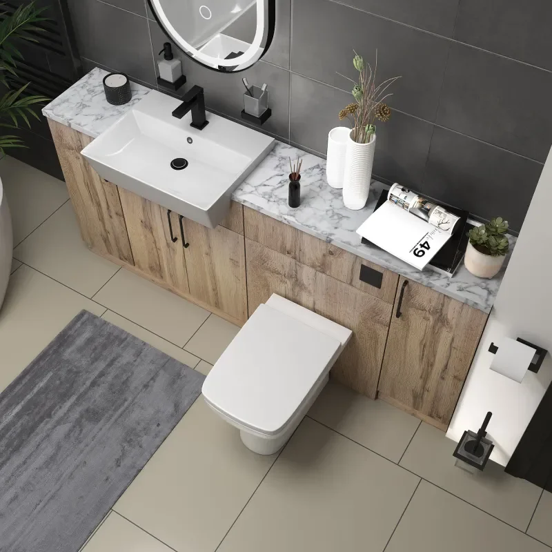 oliver Oak 1800 vanity and wc toilet pack black handles
