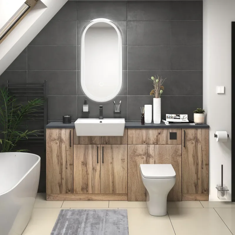 oliver Oak 1800 vanity and wc toilet pack black handles