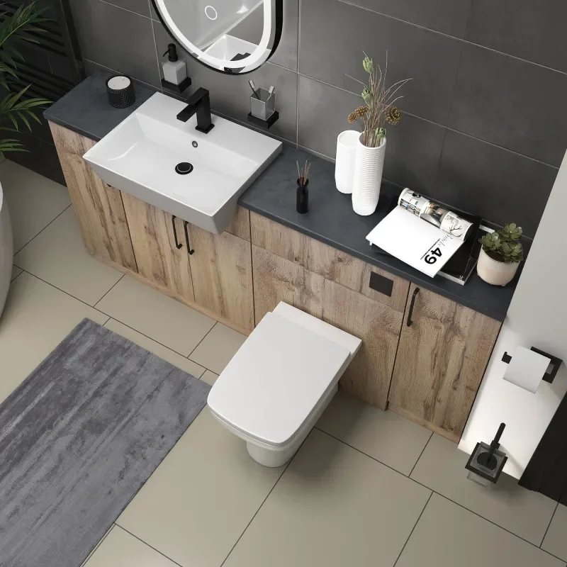 oliver Oak 1800 vanity and wc toilet pack black handles