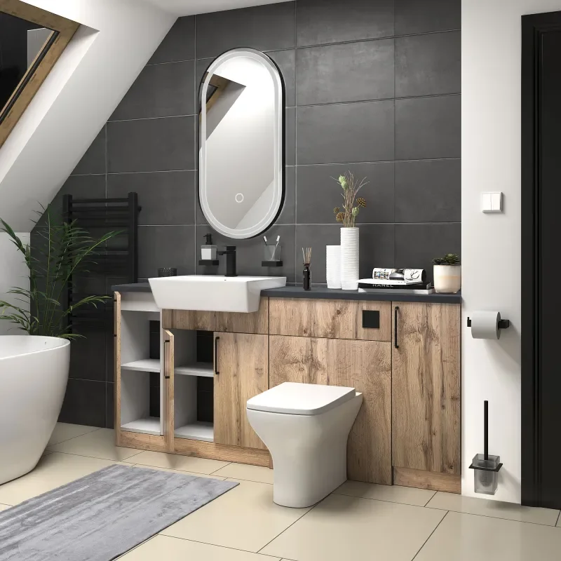 oliver Oak 1800 vanity and wc toilet pack black handles