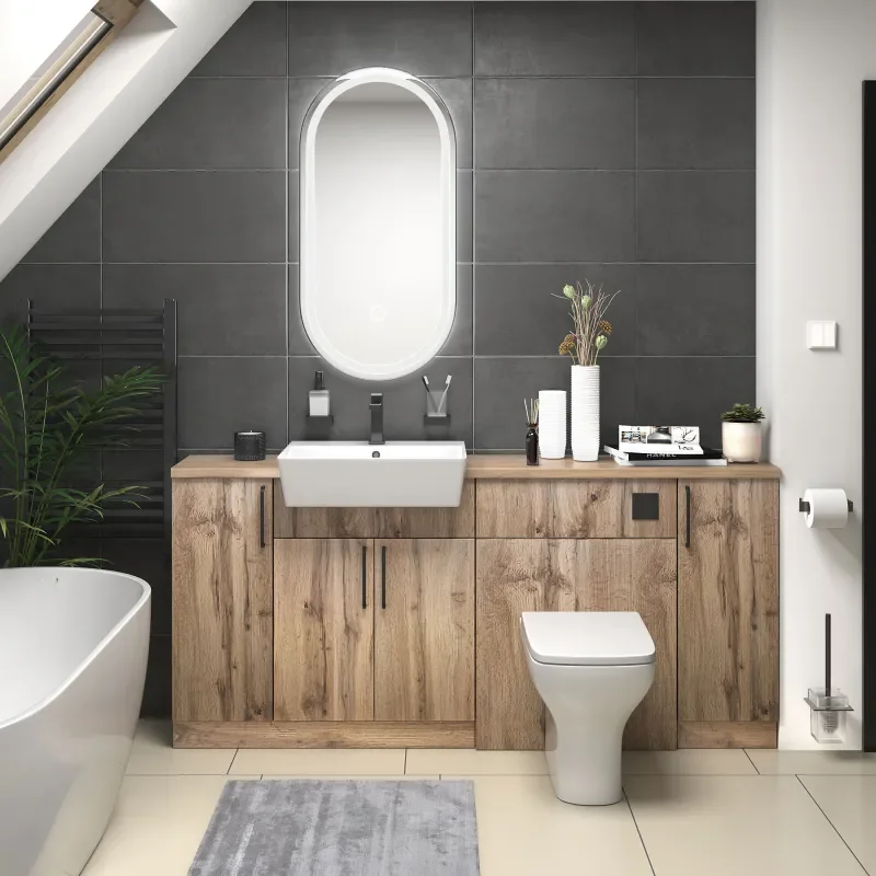 oliver Oak 1800 vanity and wc toilet pack black handles