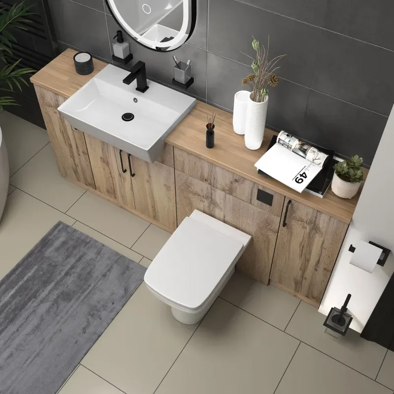 oliver Oak 1800 vanity and wc toilet pack black handles