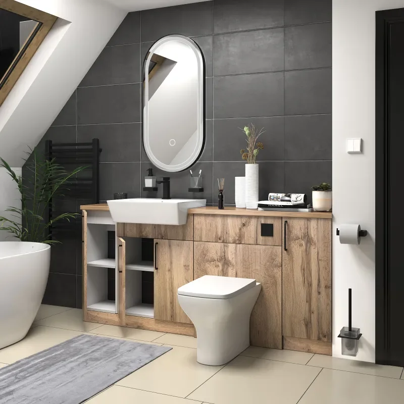 oliver Oak 1800 vanity and wc toilet pack black handles