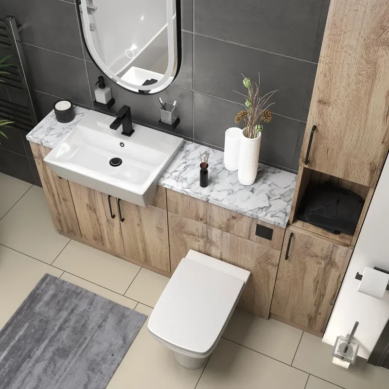 oliver 1700 Oak vanity toilet tallboy package black handles