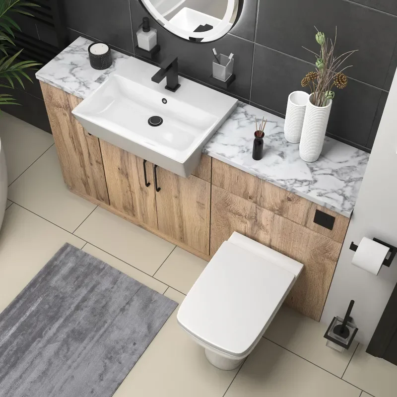 oliver Oak 1500 sink unit with wc toilet complete suite black handles