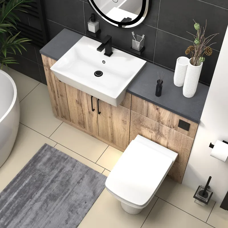 oliver Oak 1300 basin unit with toilet suite Black Handles