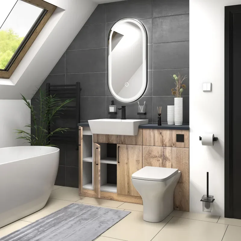 oliver Oak 1300 basin unit with toilet suite Black Handles