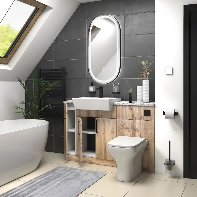oliver Oak 1300 basin unit with toilet suite Black Handles