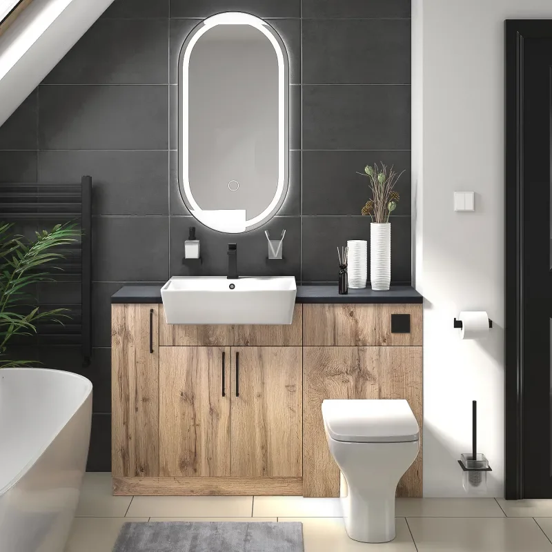 oliver Oak 1300 basin unit with toilet suite Black Handles