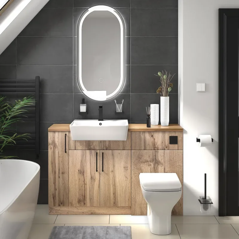 oliver oak 1300 basin unit with toilet suite black handles