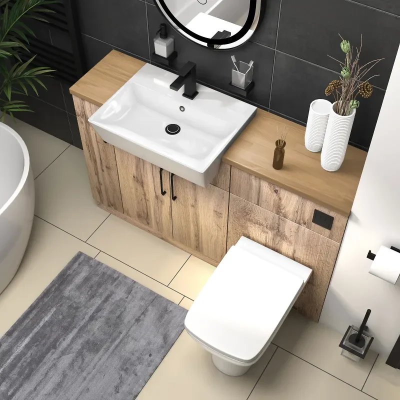 oliver oak 1300 basin unit with toilet suite black handles