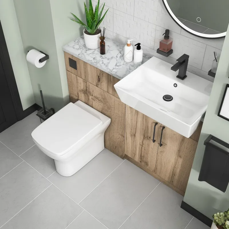 oliver Oak 1100 fitted furniture unit with vanity toilet Black Handles