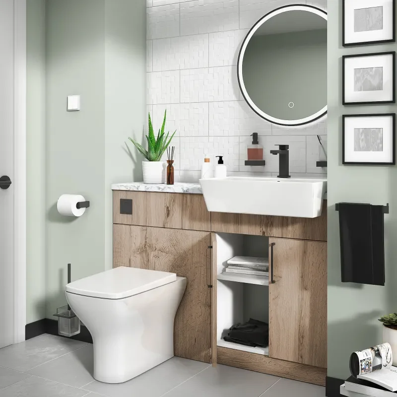 oliver Oak 1100 fitted furniture unit with vanity toilet Black Handles