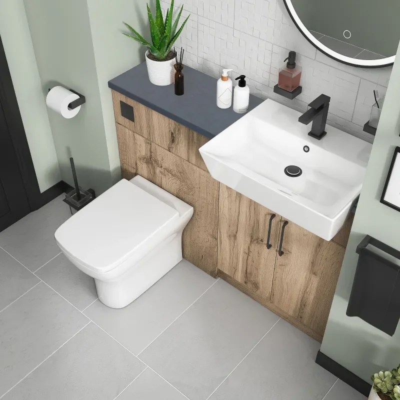 oliver Oak 1100 fitted furniture unit with vanity toilet Black Handles