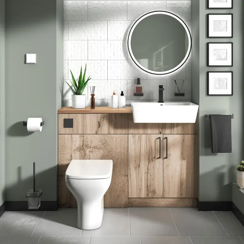 oliver oak 1100 fitted furniture unit with vanity toilet black handles