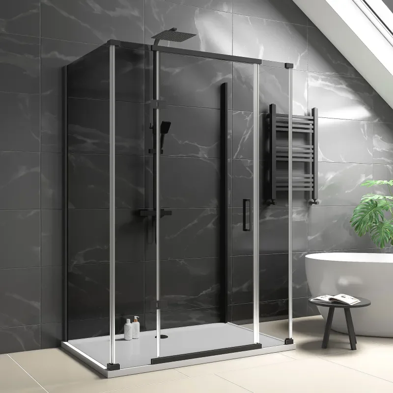 havana black 1400 inline hinged corner shower enclosure smoked glass