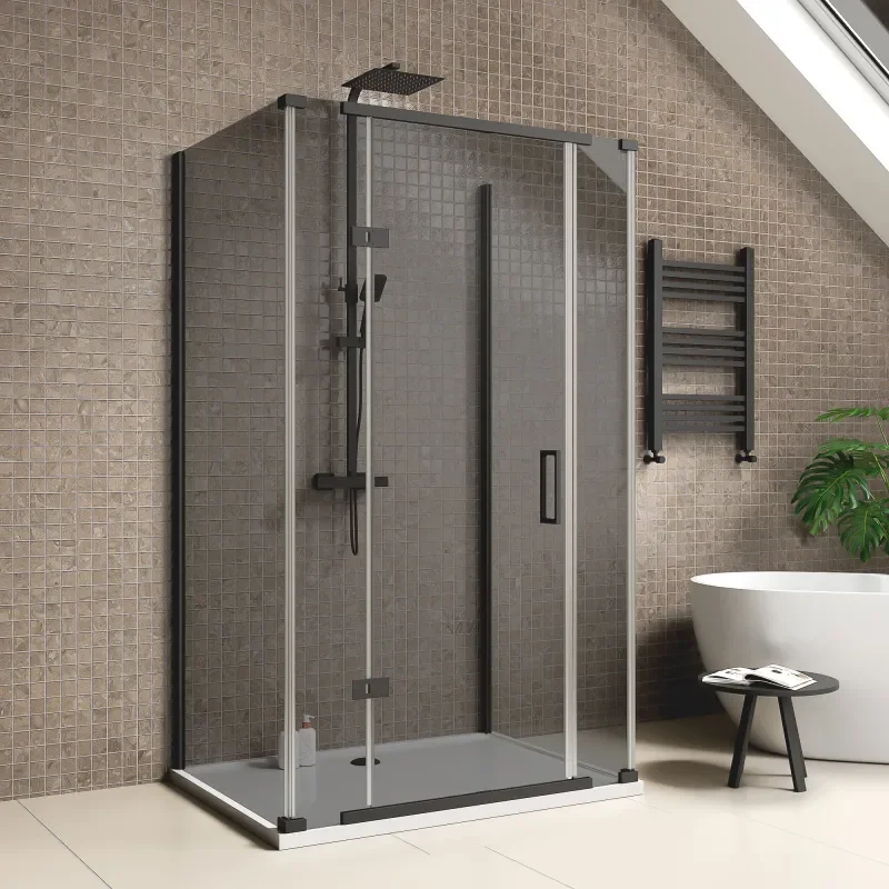 havana black 1200 inline hinged corner shower enclosure smoked glass