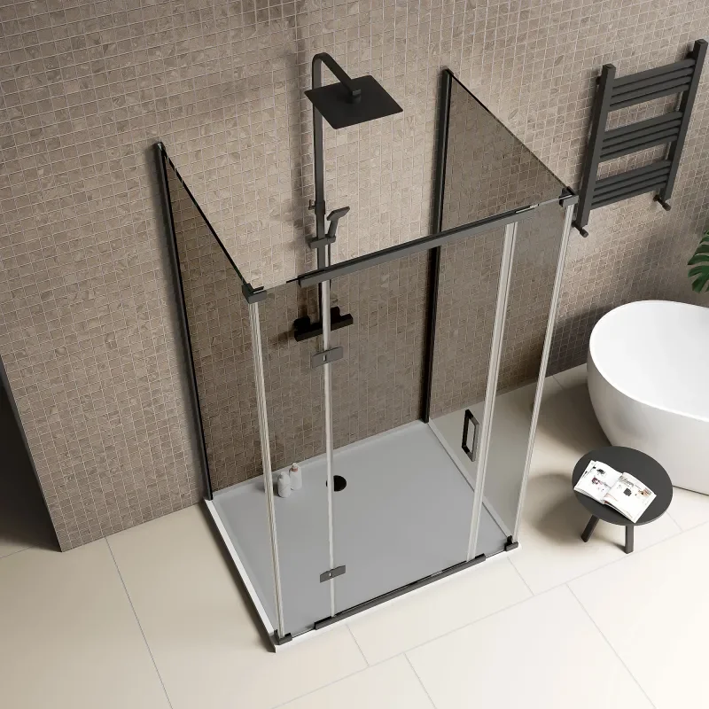 havana black 1200 inline hinged corner shower enclosure smoked glass
