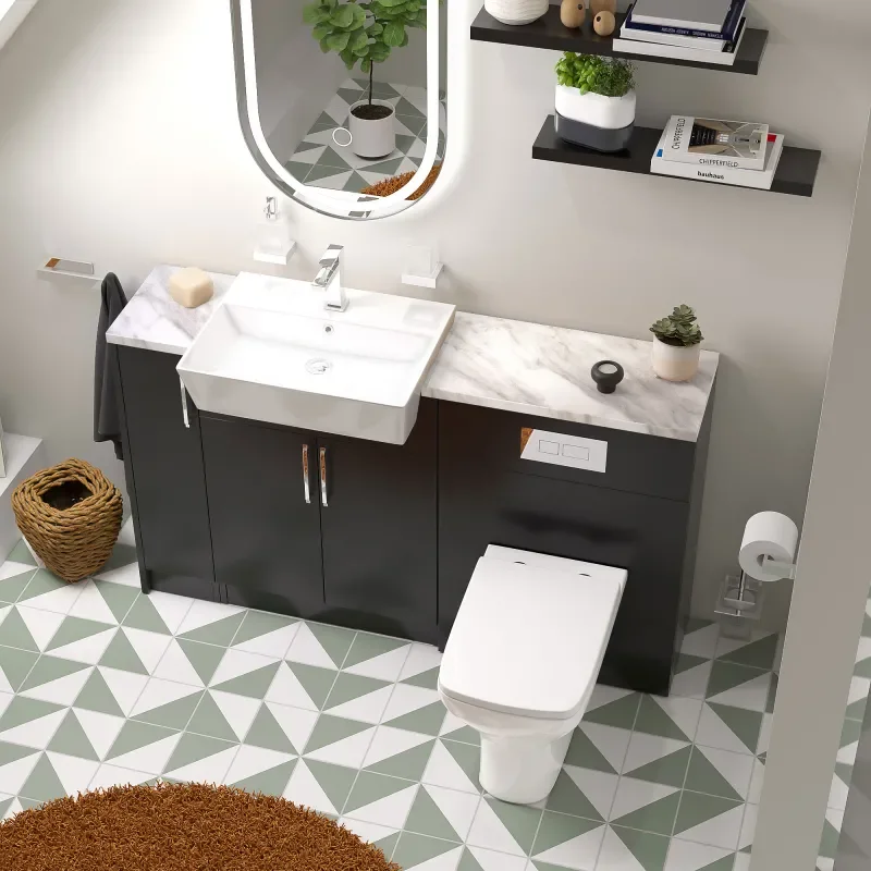 oliver 1400 matt black vanity and toilet package