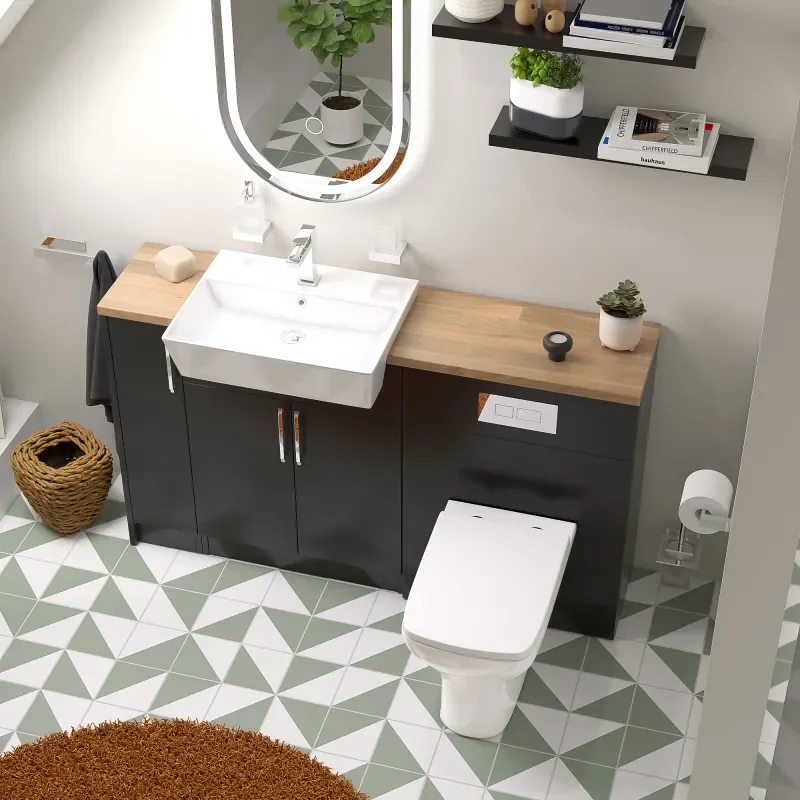 oliver 1400 matt black vanity and toilet package
