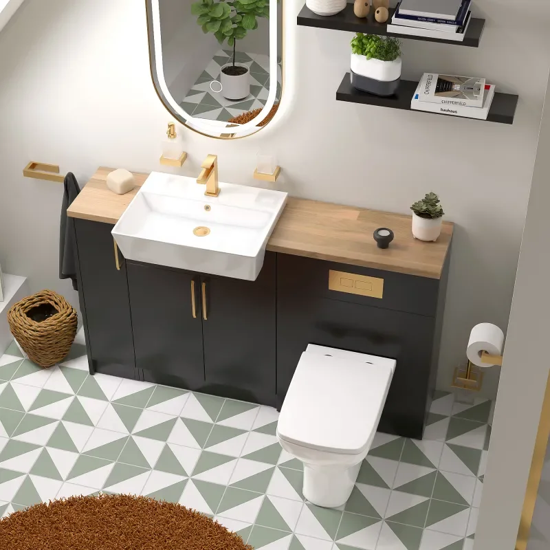 oliver 1400 matt black vanity and toilet package
