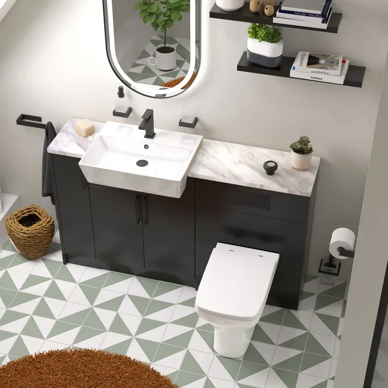 oliver 1400 matt black vanity and toilet package
