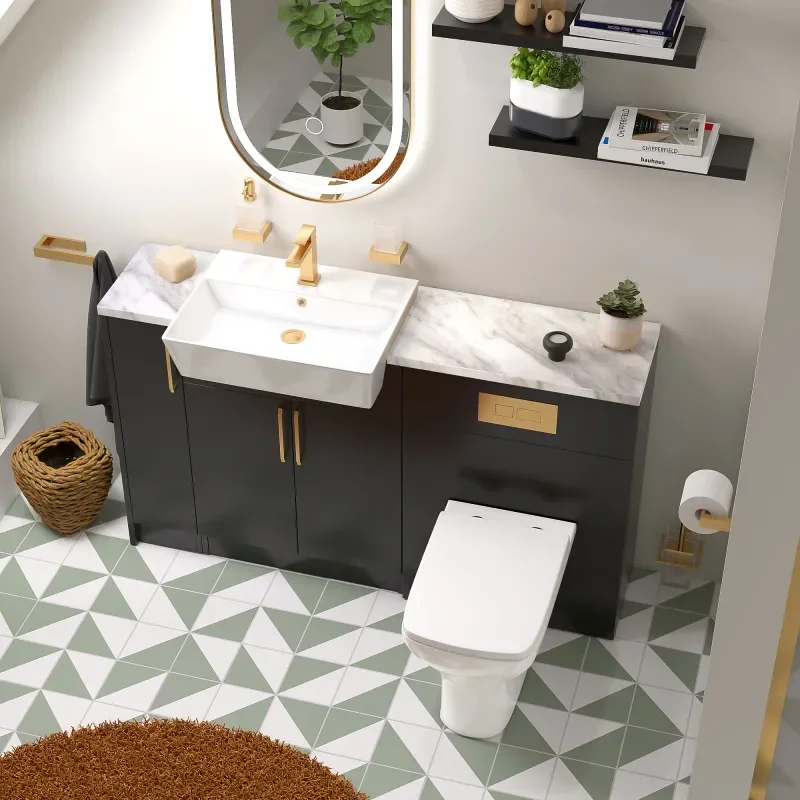 oliver 1400 matt black vanity and toilet package