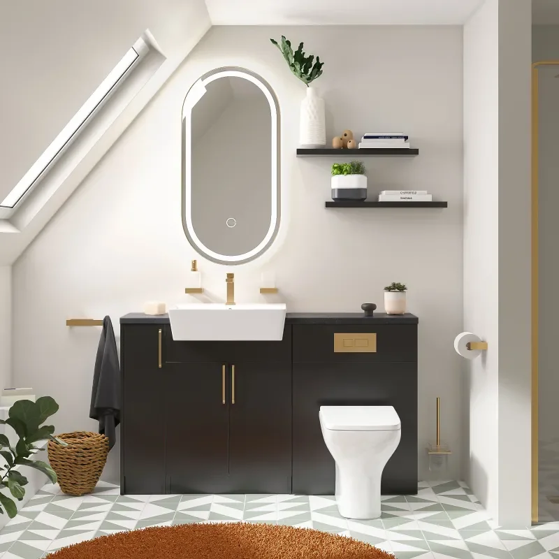 oliver 1400 matt black vanity and toilet package