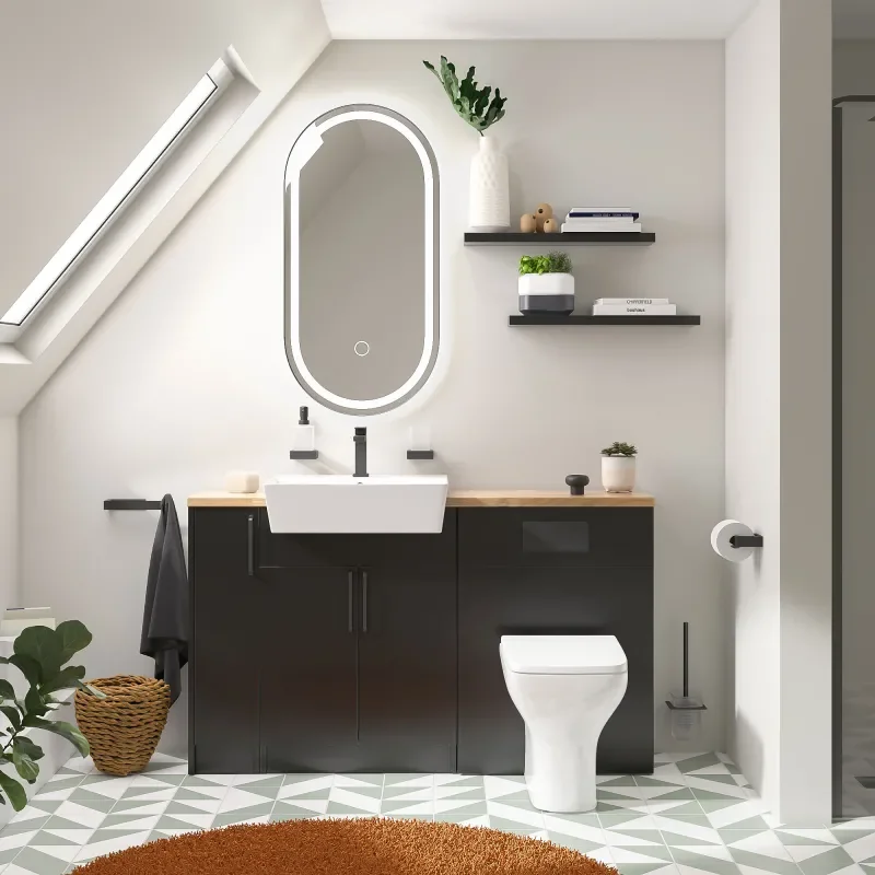 oliver 1400 matt black vanity and toilet package