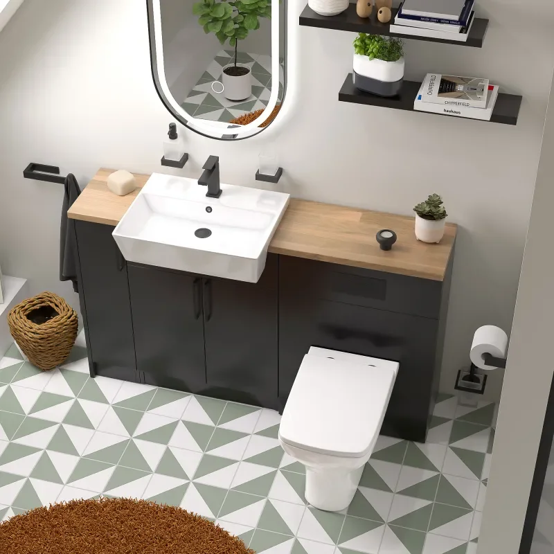 oliver 1400 matt black vanity and toilet package