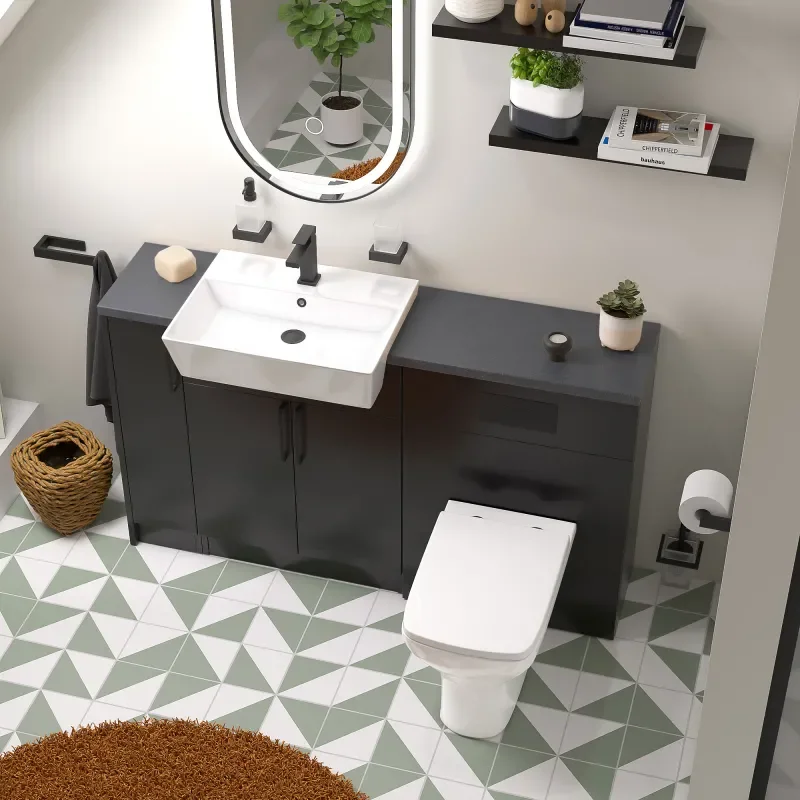 oliver 1400 matt black vanity and toilet package