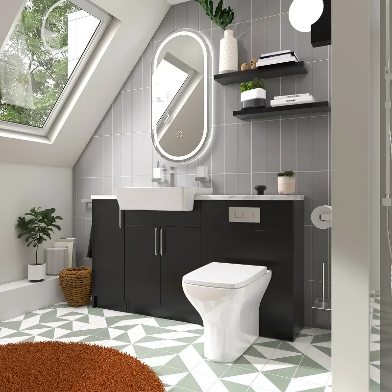 oliver matt black 1500 sink unit with wc toilet complete suite