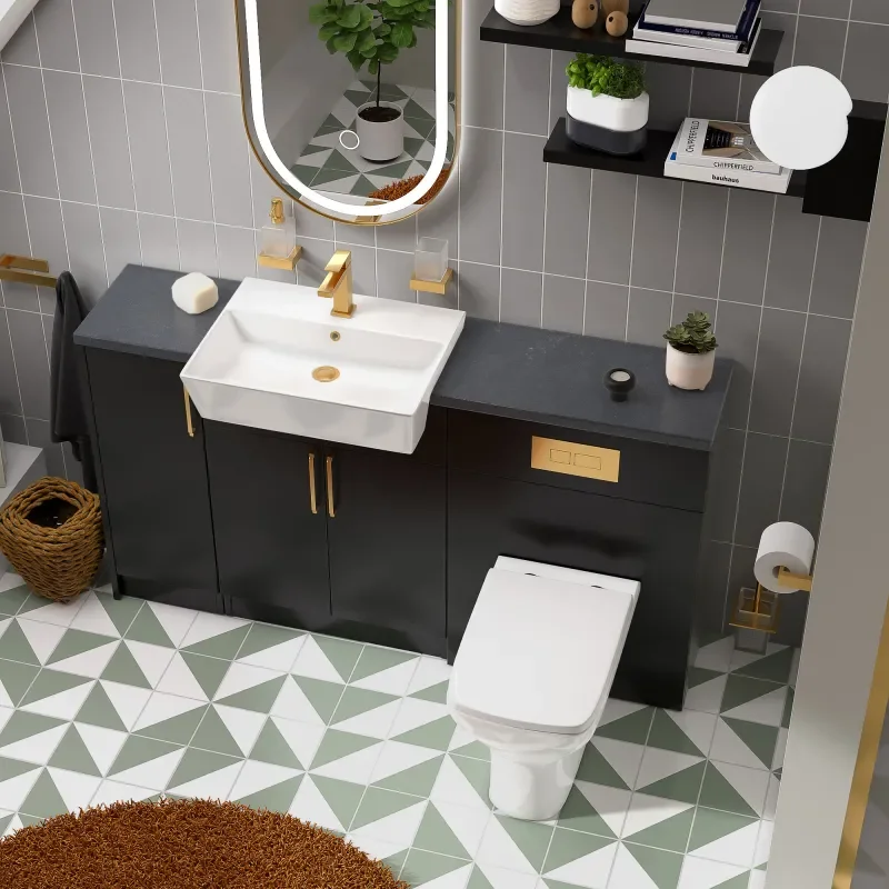 oliver matt black 1500 sink unit with wc toilet complete suite