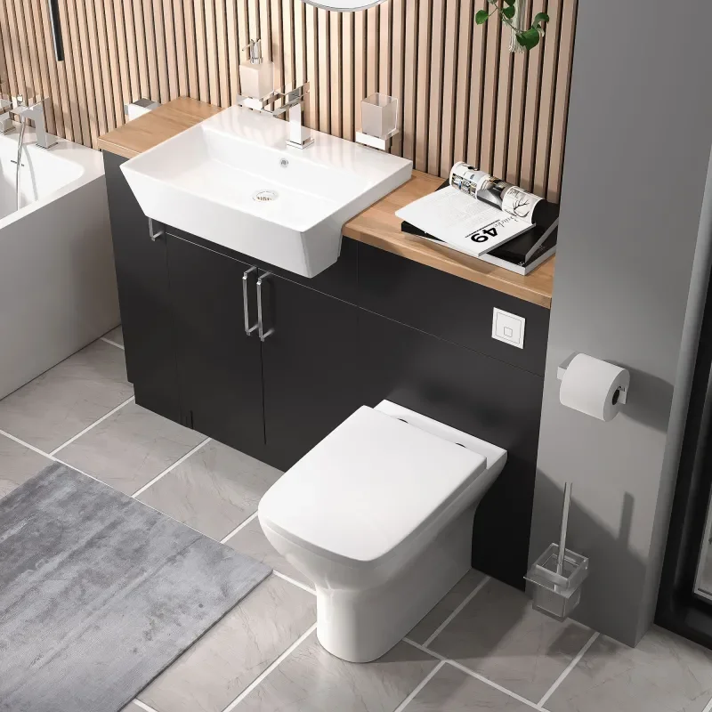 oliver matt black 1300 basin unit with toilet suite
