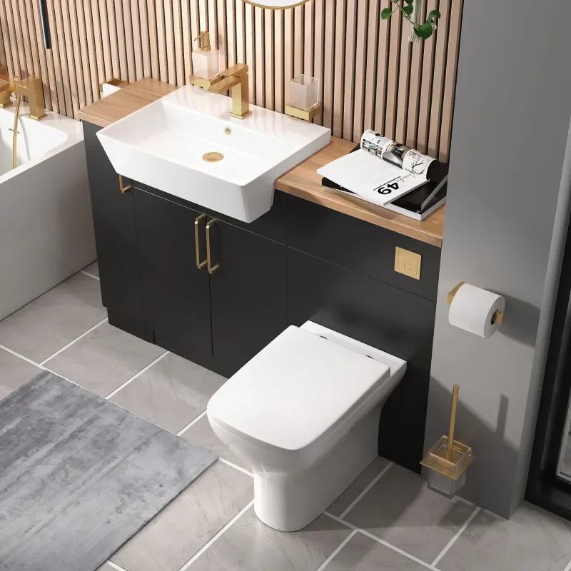 oliver matt black 1300 basin unit with toilet suite