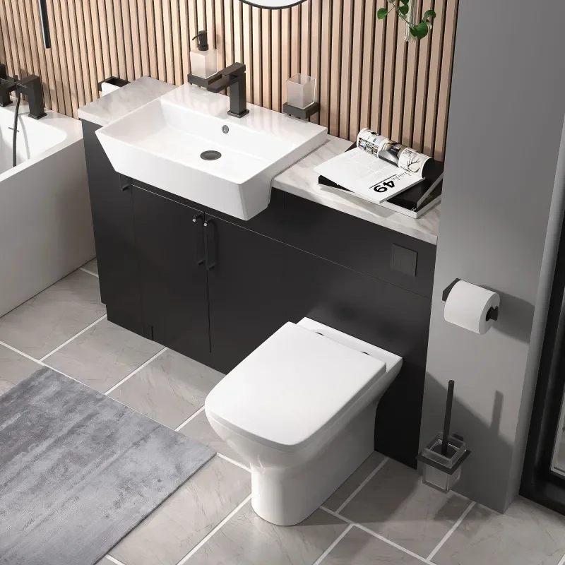 oliver matt black 1300 basin unit with toilet suite