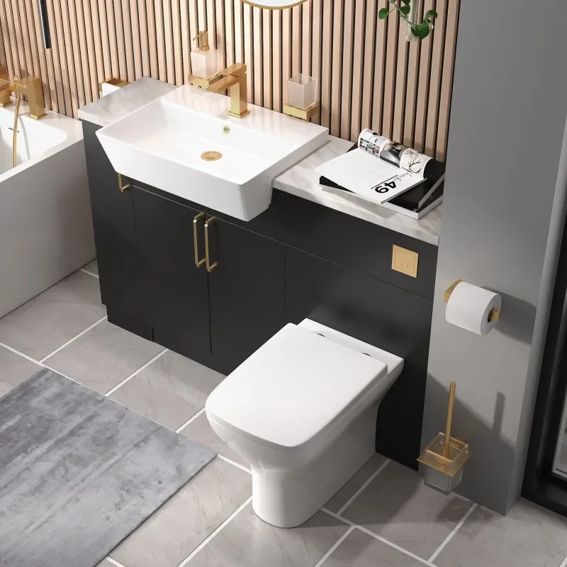 oliver matt black 1300 basin unit with toilet suite
