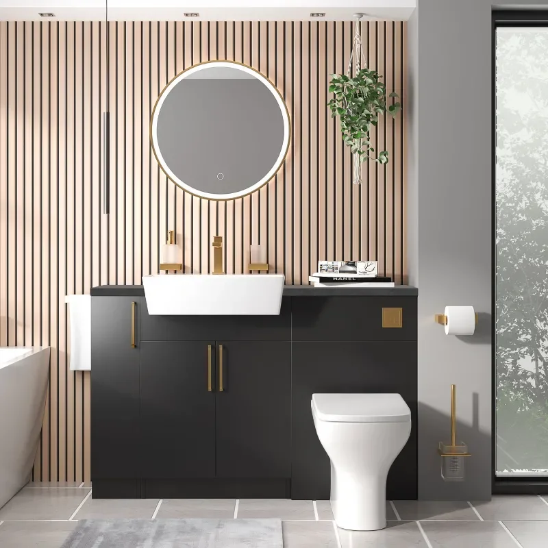 oliver matt black 1300 basin unit with toilet suite