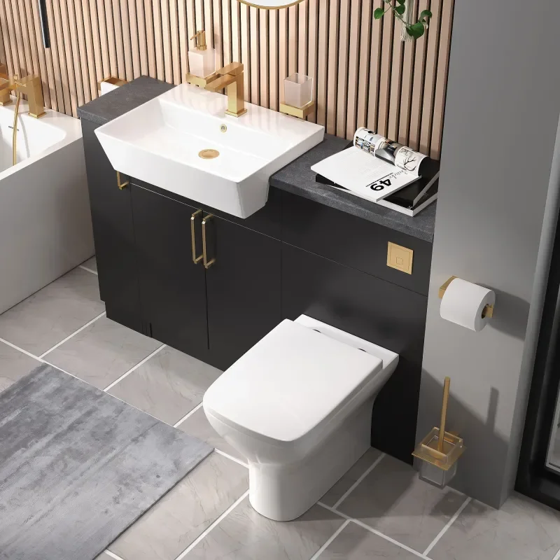 oliver matt black 1300 basin unit with toilet suite