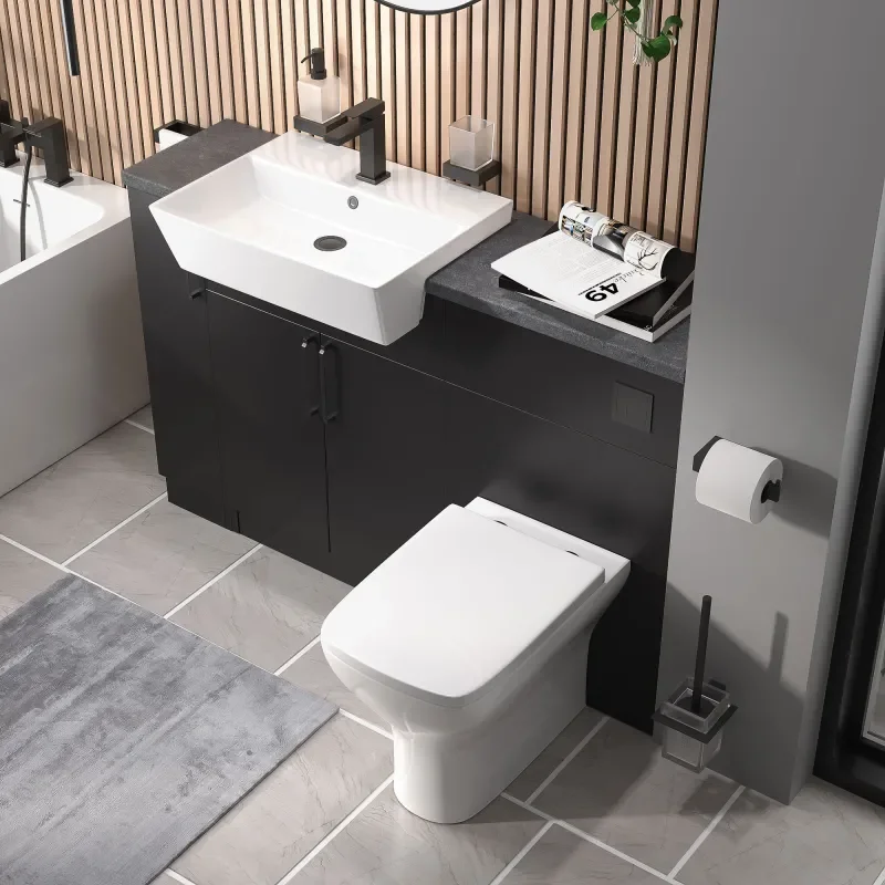 oliver matt black 1300 basin unit with toilet suite