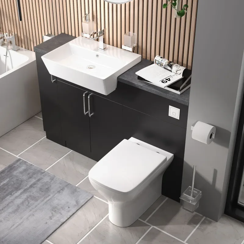 oliver matt black 1300 basin unit with toilet suite