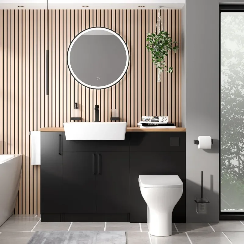 oliver matt black 1300 basin unit with toilet suite