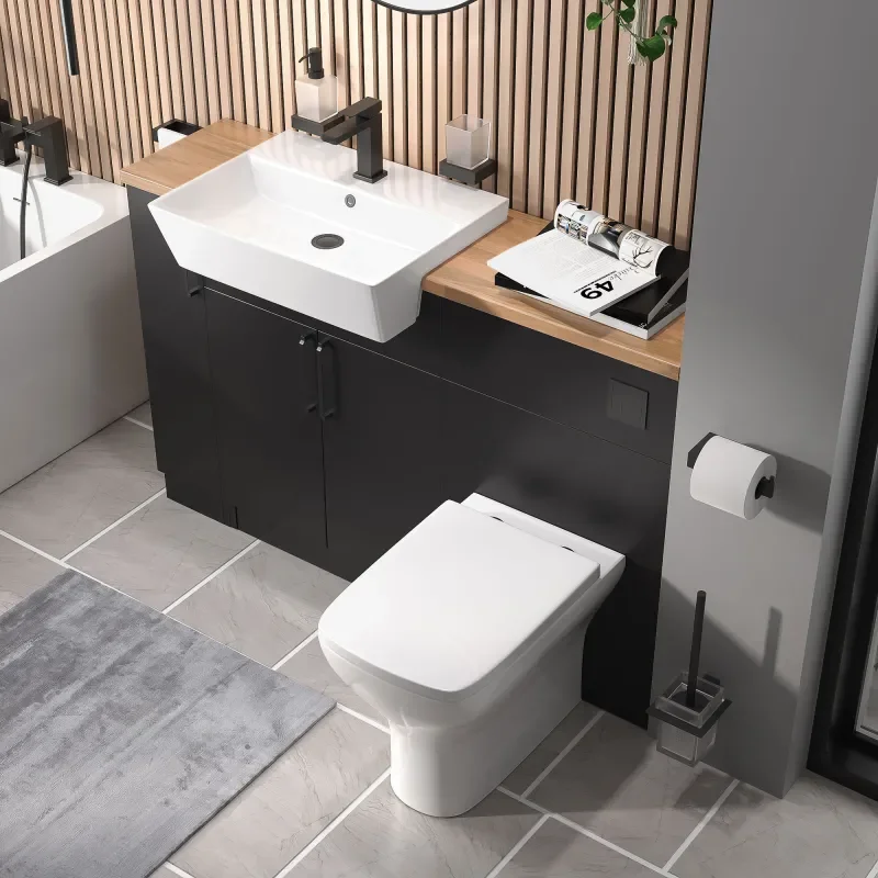 oliver matt black 1300 basin unit with toilet suite
